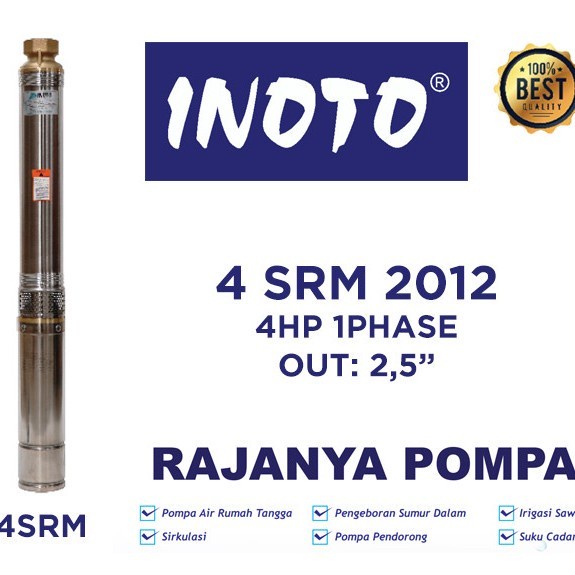 Pompa Submersible INOTO Casing Sumur 4 inch - 4 HP output 21/2" - INOTO 4SRM 2012 4hp kabel pendek