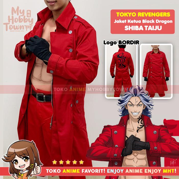 Jaket Parka Jubah Black Dragon Red Merah Tokyo Revengers Taiju Shiba Cosplay