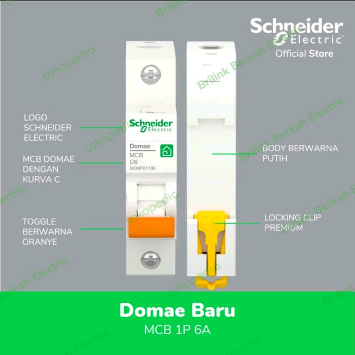 MCB SCHNEIDER 6A MCB 1PHASE SCHNEIDER 6A STOCK MCB NEW DOMAE 6A ORI