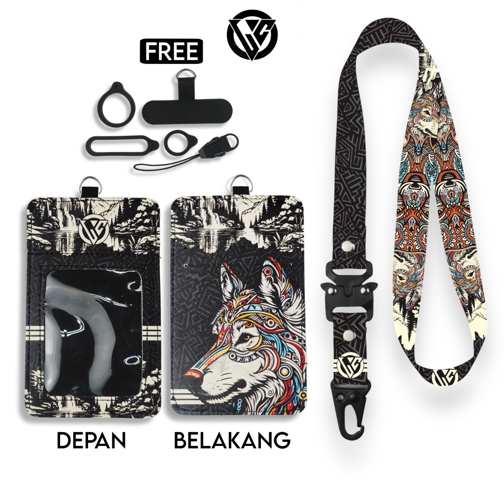 

LC.ID Lanyard Id Card Holder Leather Printing UV Tali Lanyard Holder Kulit Printing - Wolf Series V1