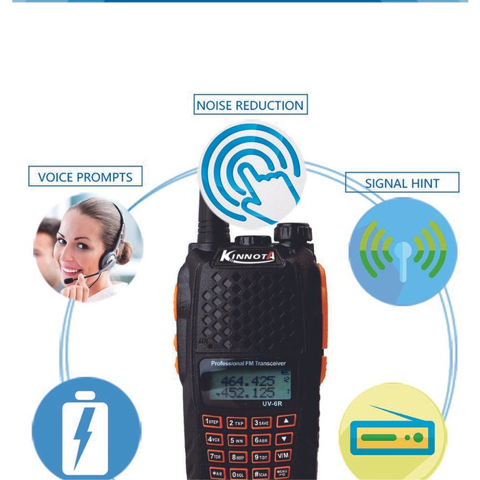 Paling Baik Walkie Talkie Ht Kinnota Uv 6R Dualband 7 Watt Hitam