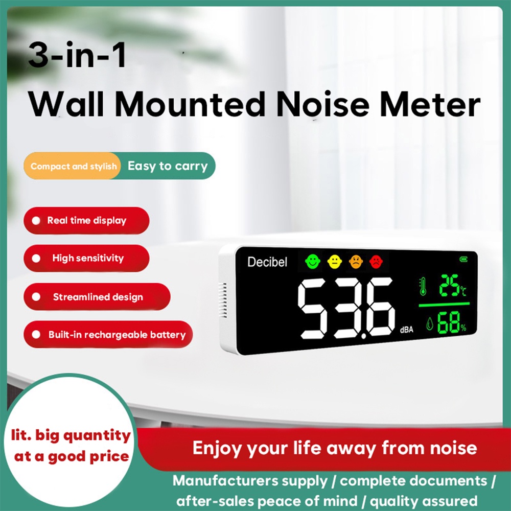 Decibel Meter Intelligent Wall Mounted Decibel Sound Level Meter Noise Detector Temperature Humidity