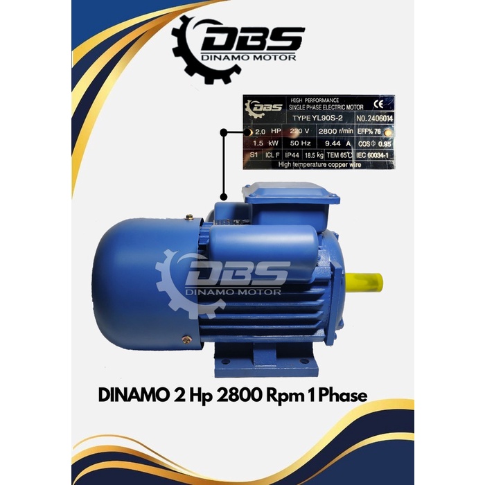 Dinamo 2 Hp 2800 Rpm 1 Phase Merek DBS Kondisi BARU