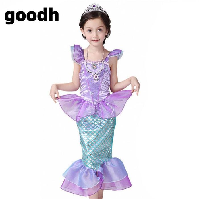 Kostum Cosplay Musim Panas Anak Perempuan Putri Duyung Ungu Muda 3-10 Tahun Fashion