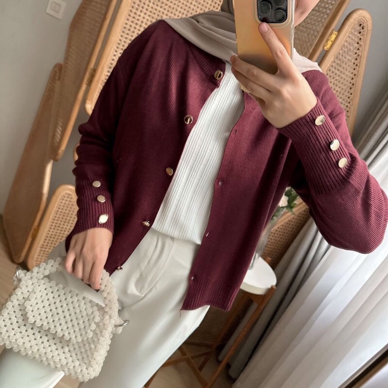 PROMO / STARLA CARDY KANCING GOLD OUTER RAJUT WANITA TEBAL PREMIUM