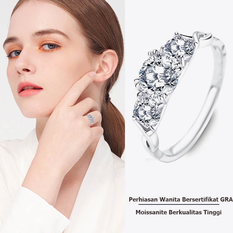 JelitaFash- Cincin Moissanite Wanita Berlian 1 Karat, Cincin Moissanite Sertifikat Gra, Cincin
