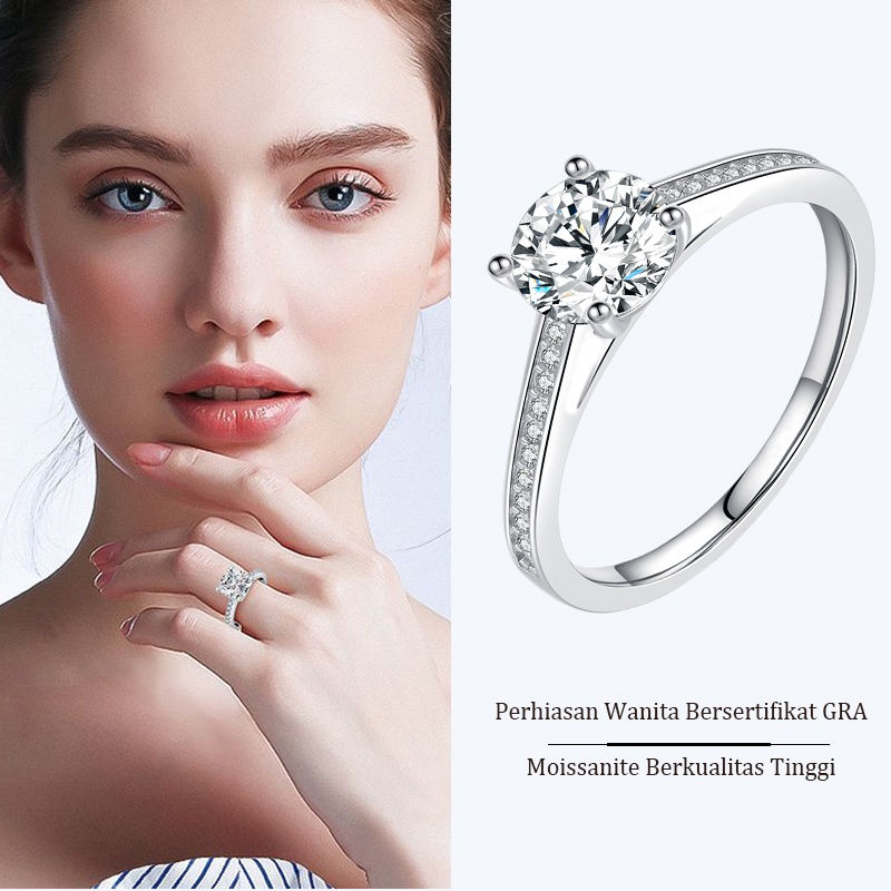 JelitaFash- Cincin Moissanite Wanita Berlian 1 Karat, Cincin Moissanite Asli ,Cincin Moissanite