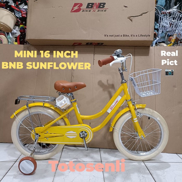 BERMUTU sepeda anak perempuan BNB SUNFLOWER CITY BIKE UKURAN 16 INCH ADA KERANJANG KOKOH