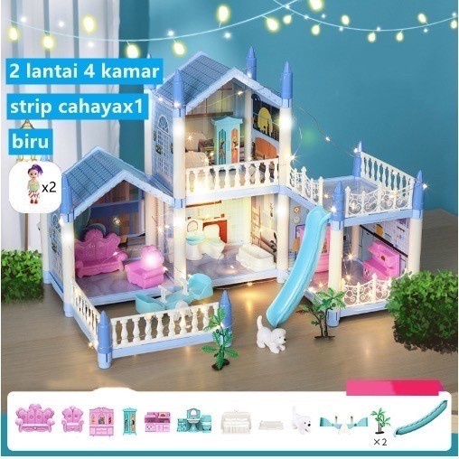 Mainan Anak Rumah Rumahan Boneka Princess Castle 2Tingkat dapat doll