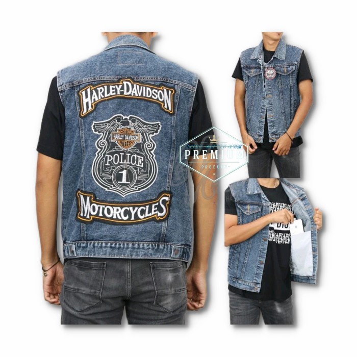 OTOmO- Rompi Jeans Pria Harley Davidson / Rompi Motor Bikers Blue Sand wash M