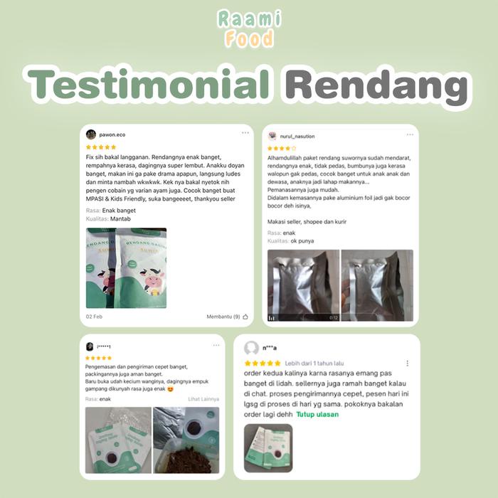 

Raami Food - Paket Berdua 1 Rendang Ayam Suwir dan 1 Rendang daging Suwir Padang TIDAK PEDAS NO MSG