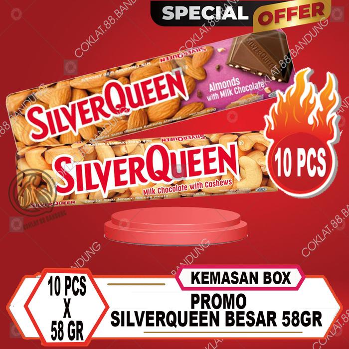 

SILVERQUEEN 1 BOX 10 PCS X 55GR ex 58gr Cokelat, COKLAT SILVER QUEEN 58 GR ISI 10 CHOCOLATE Snack
