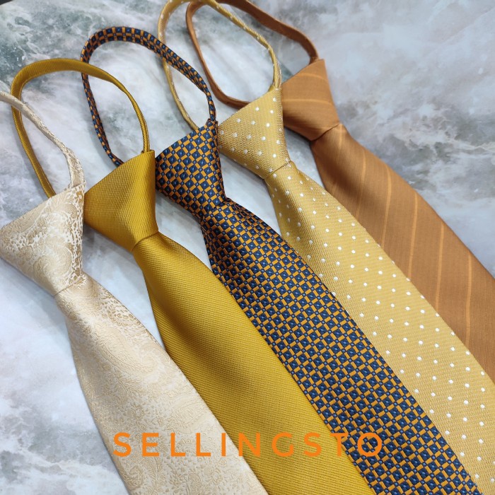 PREMIUM Dasi instan pria gold dasi pria zipper coklat gold dasi anti ribet