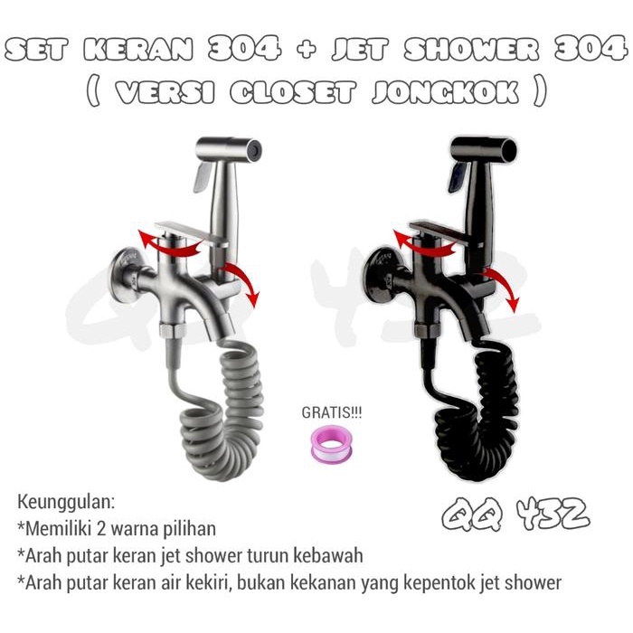 Set keran closet jongkok 304 Kepala jet shower closet bidet spray Set jet shower kloset Kran cabang