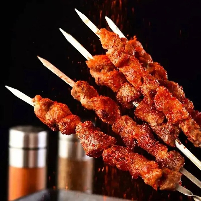 50 Buah Alat Tusuk Sate Stainless Steel Stik Besi Gagang Kayu Tusukan Bakar Ikan Udang Barbeku