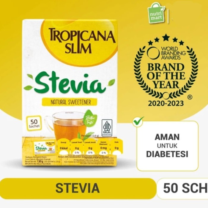 

READY STOK TROPICANA SLIM STEVIA NATURAL SWEETENER (ISI 50 SACHET) READYY