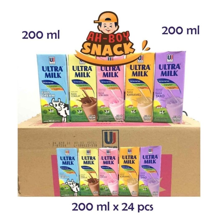 

(BestSeller) SUSU ULTRA 200ML UHT COKELAT/STRAWBERRY/FULLCREAM/KARAMEL/TARO / ULTRA JAYA SUSU 1 DUS