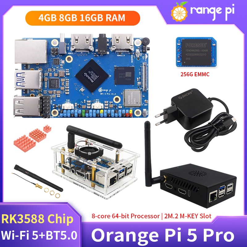 Orange Pi 5 Pro 16Gb Ram Rockchip Rk3588S 8-Core 64-Bit Wi-Fi 5+Bt5.0 M.2 M-Key Slot Gigabit