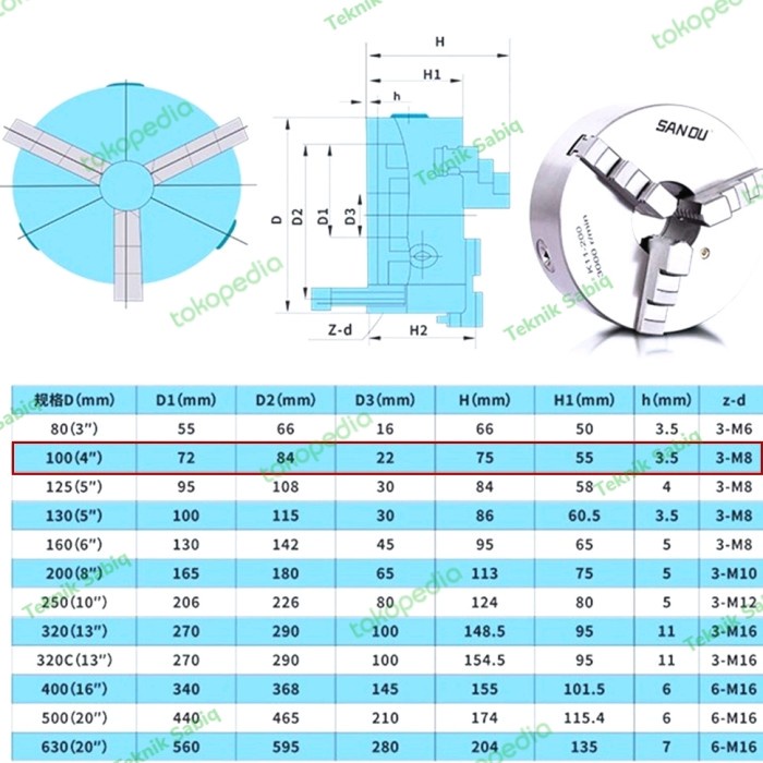 JTTOP" CHUCK BUBUT 6" 3 JAW CLAW BUBUT 6IN 3 JAW CATOK BUBUT 6 INCH