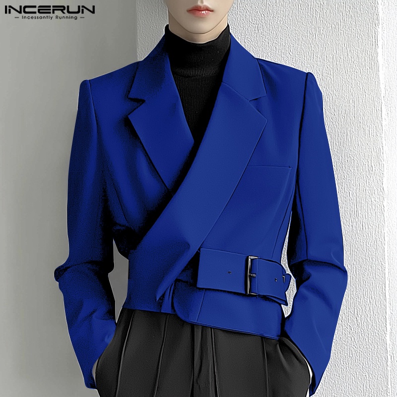 Incerun Coats Men Deconstruction Elegant Blazer Casual Long Sleeve Suits Lapel Collar Solid