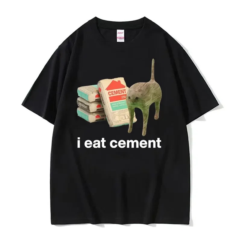 I Eat Cement Cursed Cat Funny Meme T Shirt Women'S Fashion Humor Short Sleeve T Shirts Male High
