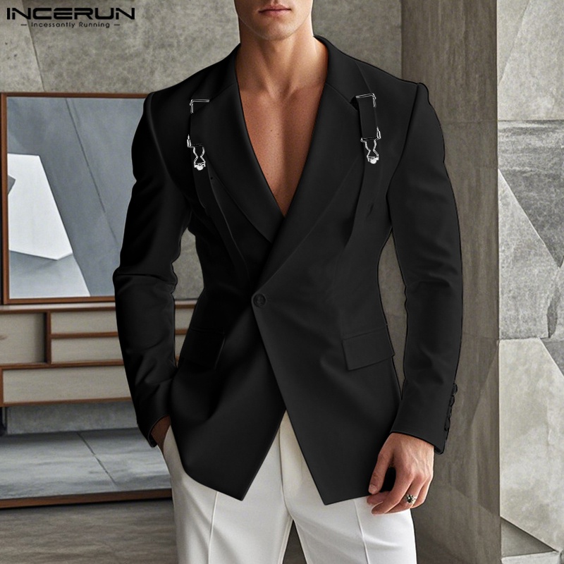 Fashion Well Fitting Tops Incerun New Men'S Deconstruct Metal Buckle Suit Coat Casual Streetwear