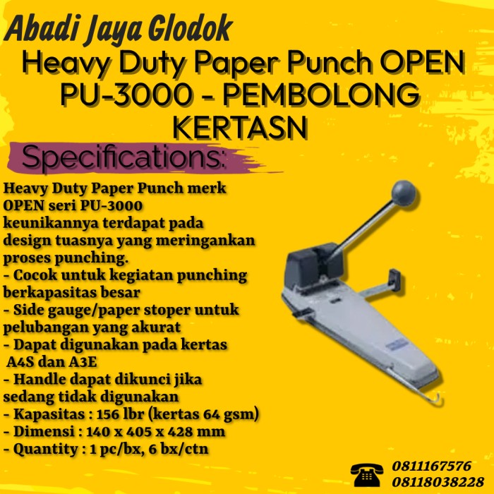 

Jual [READY] Heavy Duty Paper Punch OPEN PU-3000 - PEMBOLONG KERTAS