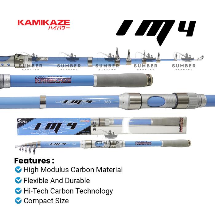 TERBARU KAMIKAZE JORAN PANCING ANTENA IM4 180CM - 360CM CARBON TELESKOPIK LENTUR UNTUK MANCING