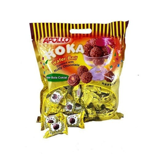 

Apollo Roka Coklat isi 70 Pcs 420 gram Wafer Bulat Balut Kacang
