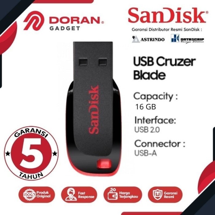 MERtaComp- Sandisk FlashDisk Cruzer Blade 16G USB FD CZ50 16 G Flash Drive 16GB