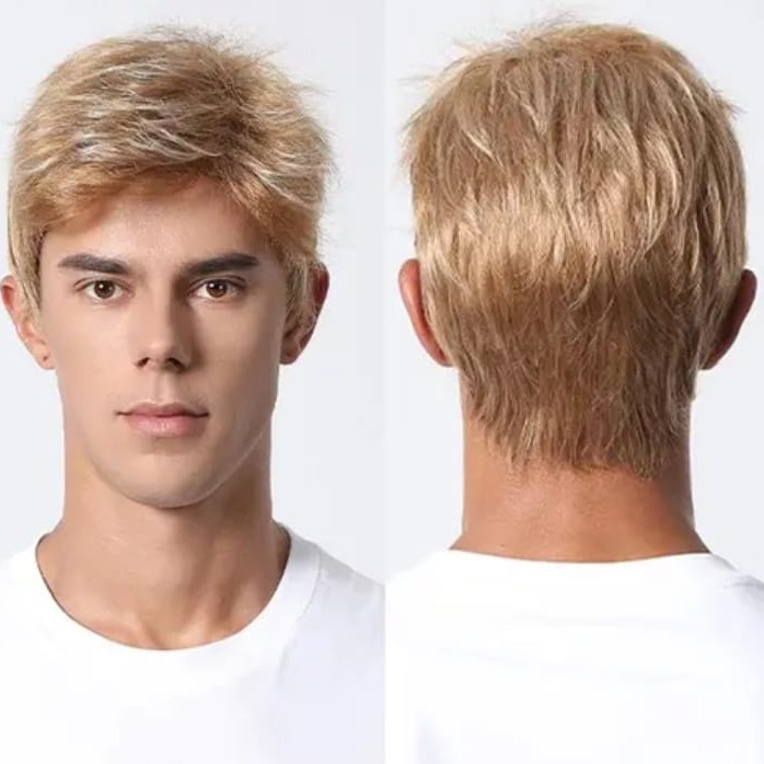 PREMIUM Wig Pria Wig Pendek Pria Wig Korean Style Wig Pendek Pria Wig Pendek Blonde Highlight Wig