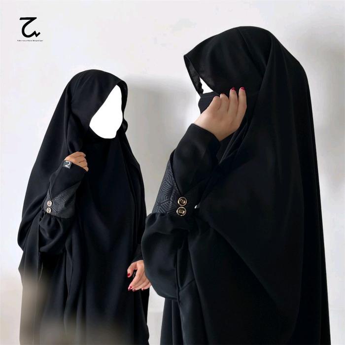 Hot Sale Hasna Moslem Abaya Jetblack Set Hilya French Khimar Instan Poni Model Lancip Manset Embos
