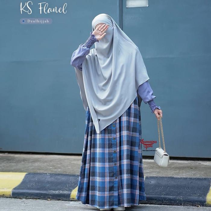 New Ks Flanel Khumaira Syari Gamis Outer Flanel Readyy