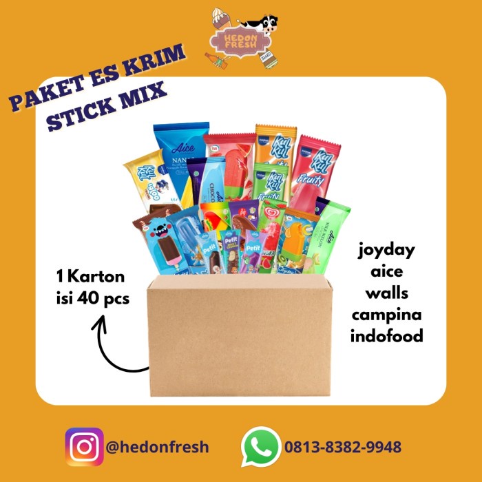 

Sale Terbatas Paket Es Krim Stick Mix (1 Karton 40 Pcs) Aman