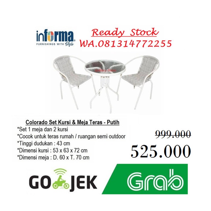 Terbaru Informa - Colorado Set Meja Kaca & Kursi Teras Rotan Sintesis - Putih