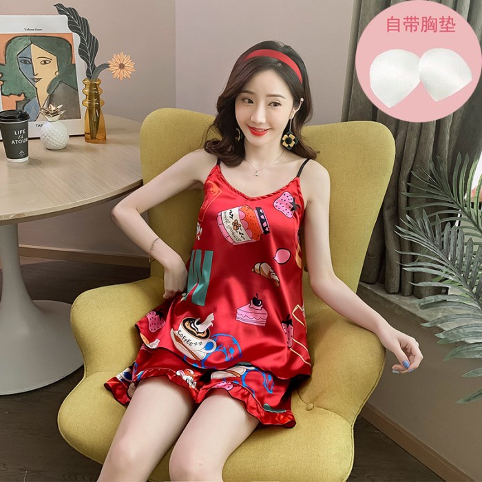 Set Piyama Sexy Wanita dengan cup bra bahan Silk Premium Baju Tidur