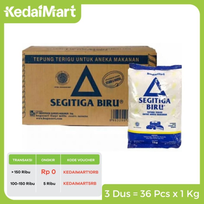 

KM Paket Tepung Terigu Segitiga Biru 1 Kg Dus X 3
