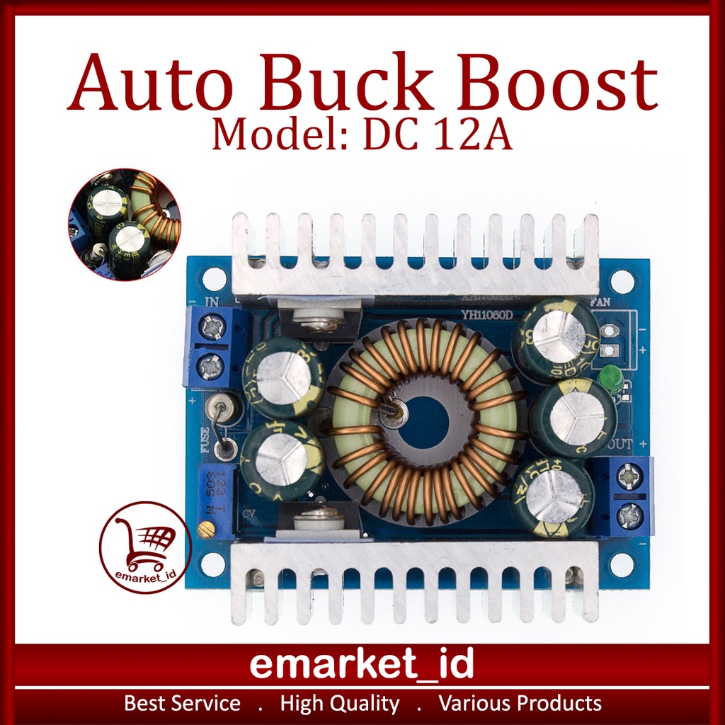 Auto Buck Boost DC 12A / Modul Daya Step Down Up / Module Tegangan Aki Cas Mobil Solar LED Car AY0