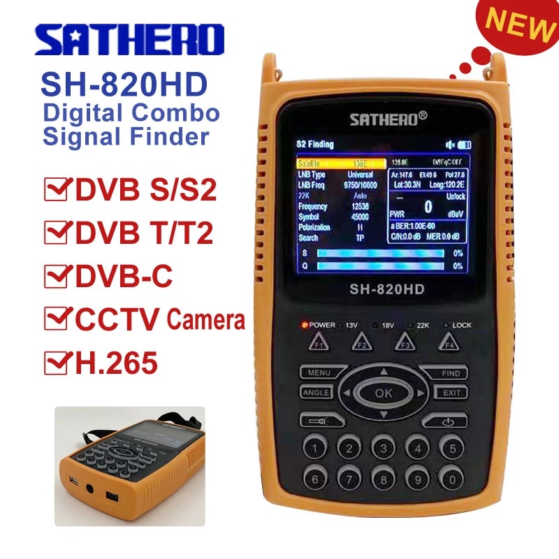 3.5 Inch Combo Satfinder Sathero Sh-820Hd Satellite Finder Meter.265 Hevc,Dvb-S/S2/T/T2/C/Cctv Hd