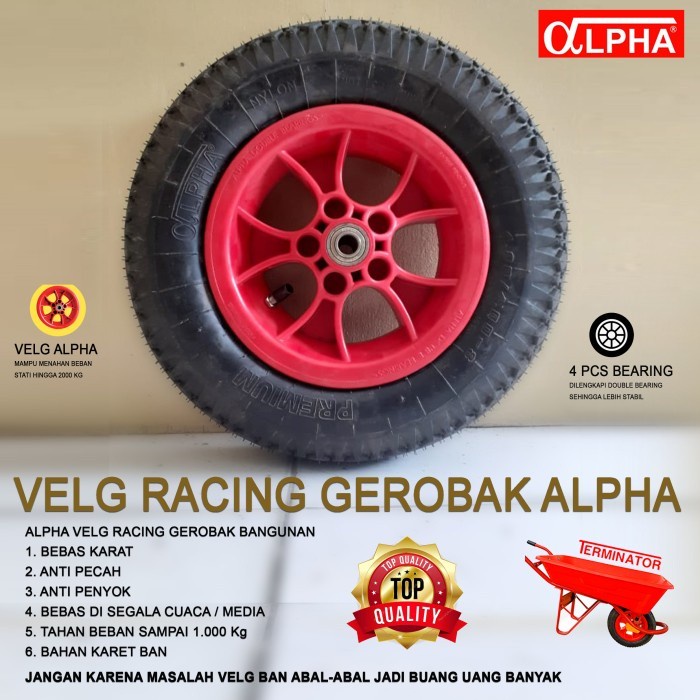 RODA / BAN GEROBAK MERAH ALPHA VELG RACING
