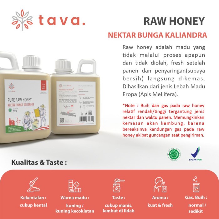 

Promo Terbatas Madu Murni Asli Tava Nektar Kaliandra 600Gr 100% Pure Raw Honey Alami Aman