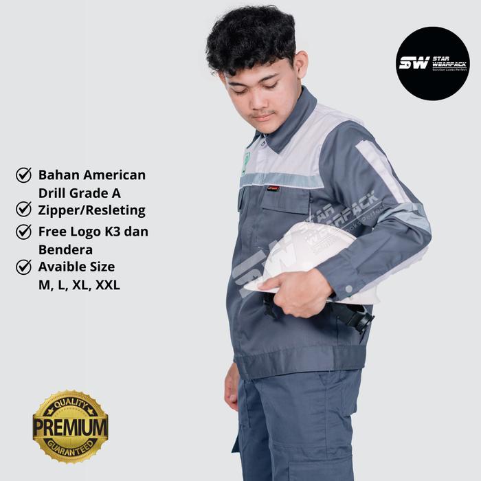 JTTOP" WEARPACK ATASAN WARNA ABU KOMBINASI PUTIH RESLETING