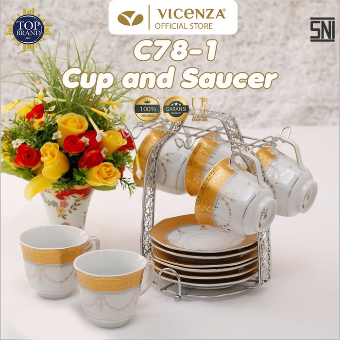 Vicenza Cup & Saucer - Tea Set Cangkir dan Lepek C78-1 Motif Padi