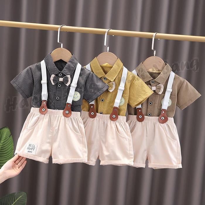 Geraigo- Setelan Kemeja Baju Kodok Anak Laki-Laki Kemeja Tali 0-5Tahun