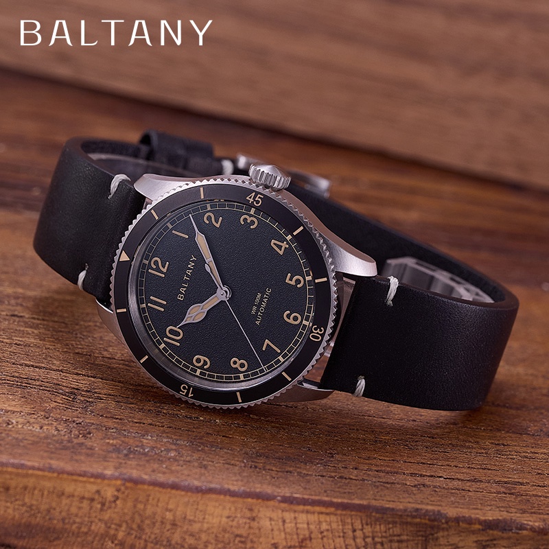 Baltany Pilot Watch Khaki Aviation Nh38 Automatic Mechanical Watch Mens S2076 Ceramic Bezel 10Bar