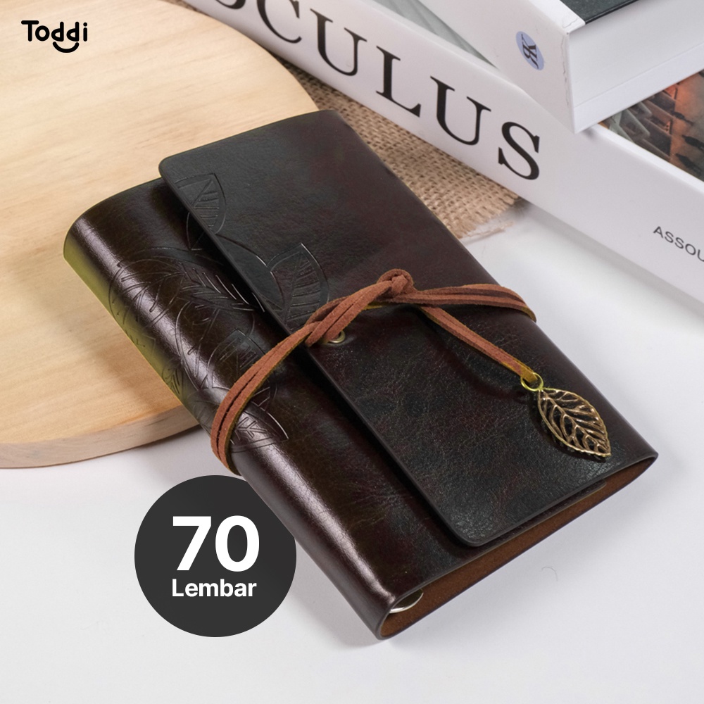 

Toddi PHANTACI Buku Catatan Binder Kulit Retro Leaf Kertas B7 - BSD666