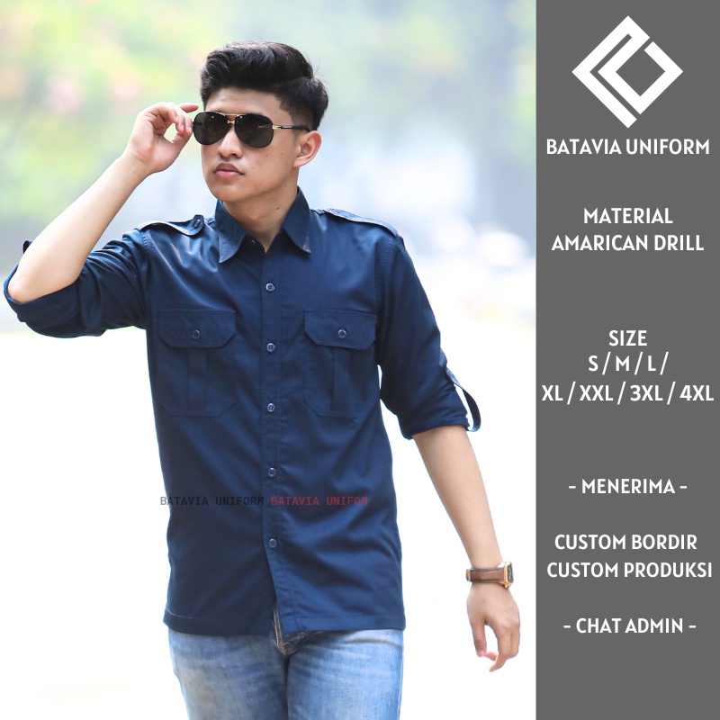 Unik Baju Tactical Pria Lengan Panjang - Kemeja Taktikal Seragam Kerja Dinas Lapangan Pdl Pdh Navy