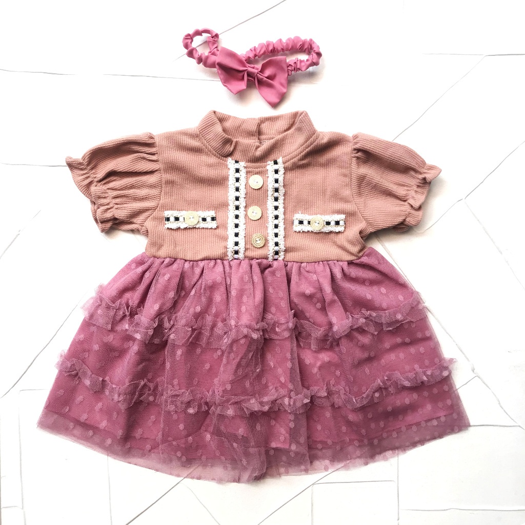 Cuci Gudang  Baju Bayi Dress Set Bayi Perempuan 0-6 Bulan Rib Renda Gaun Bayi Ouftit Baby Pakaian