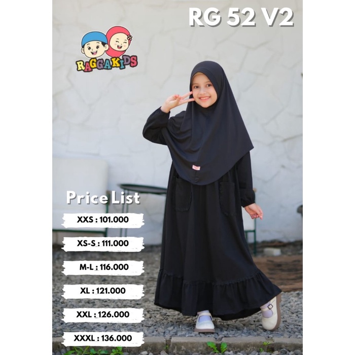 Raggakids Gamis Hitam Polos Bahan Kaos Rg 52 V2 usia 4-13 tahun