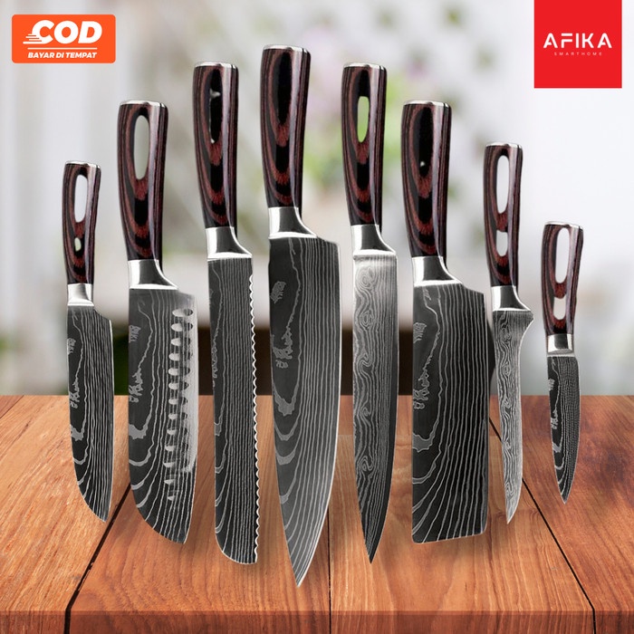 Pisau Dapur Chef Damascus Bahan Stainless Steel Tajam Nyaman Digenggam Tanyakan Stock